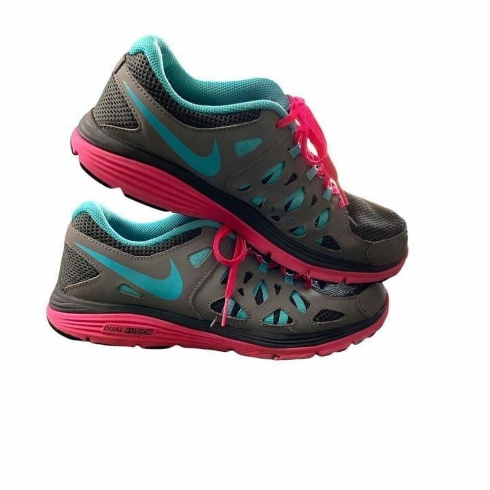 Nike‎ Dual Fusion Run II 6.5Y Shoes Pink Teal Gray - Picture 4 of 9